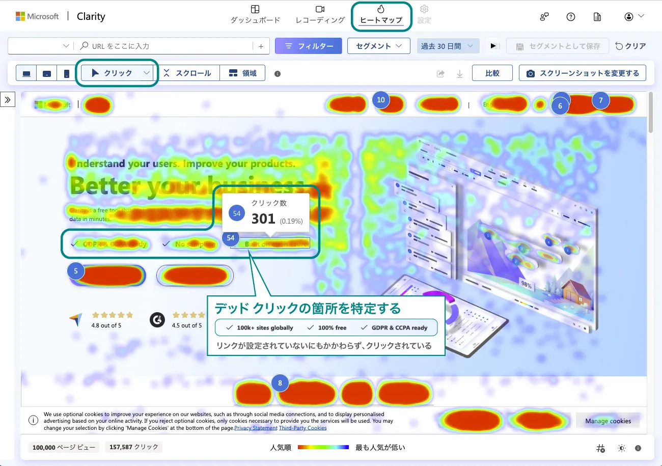 クリックヒートマップでデッドクリックを特定